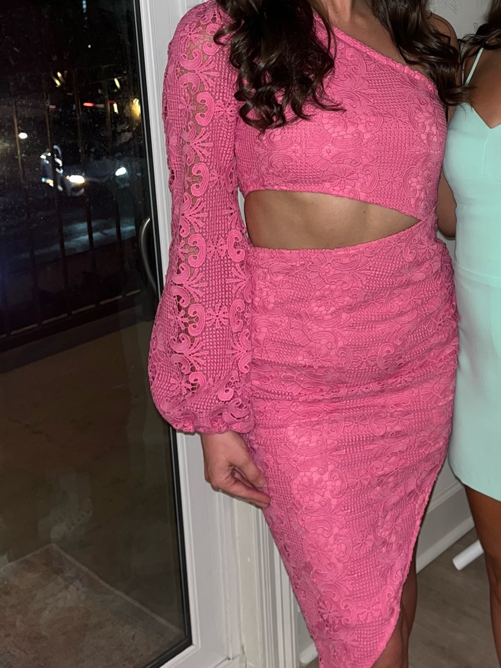 Lina Pink Lace Midi Cutout Dress